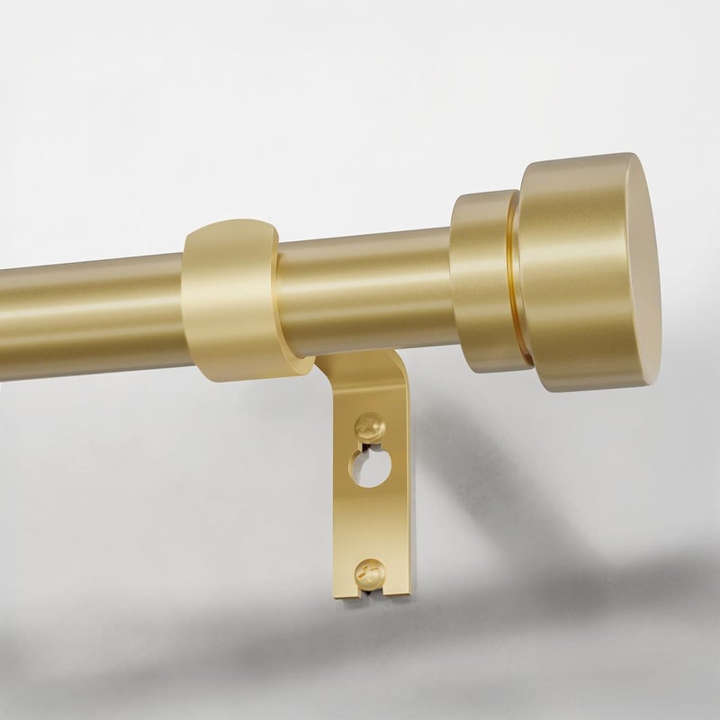 PORTRES Warm Gold Heavy Duty Curtain Rods for Windows 72 to 144 Inches Adjustable Length 1" Diameter Curtain Rod with Modern Decorative Finials for Outdoor Farmhouse Bedroom Kitchen Living Room - Image 1